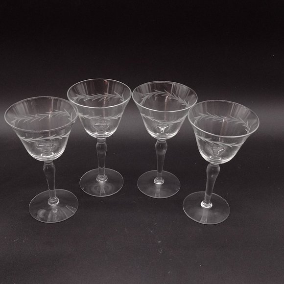4 Etched Crystal Wine Glasses - Picture 1 of 11